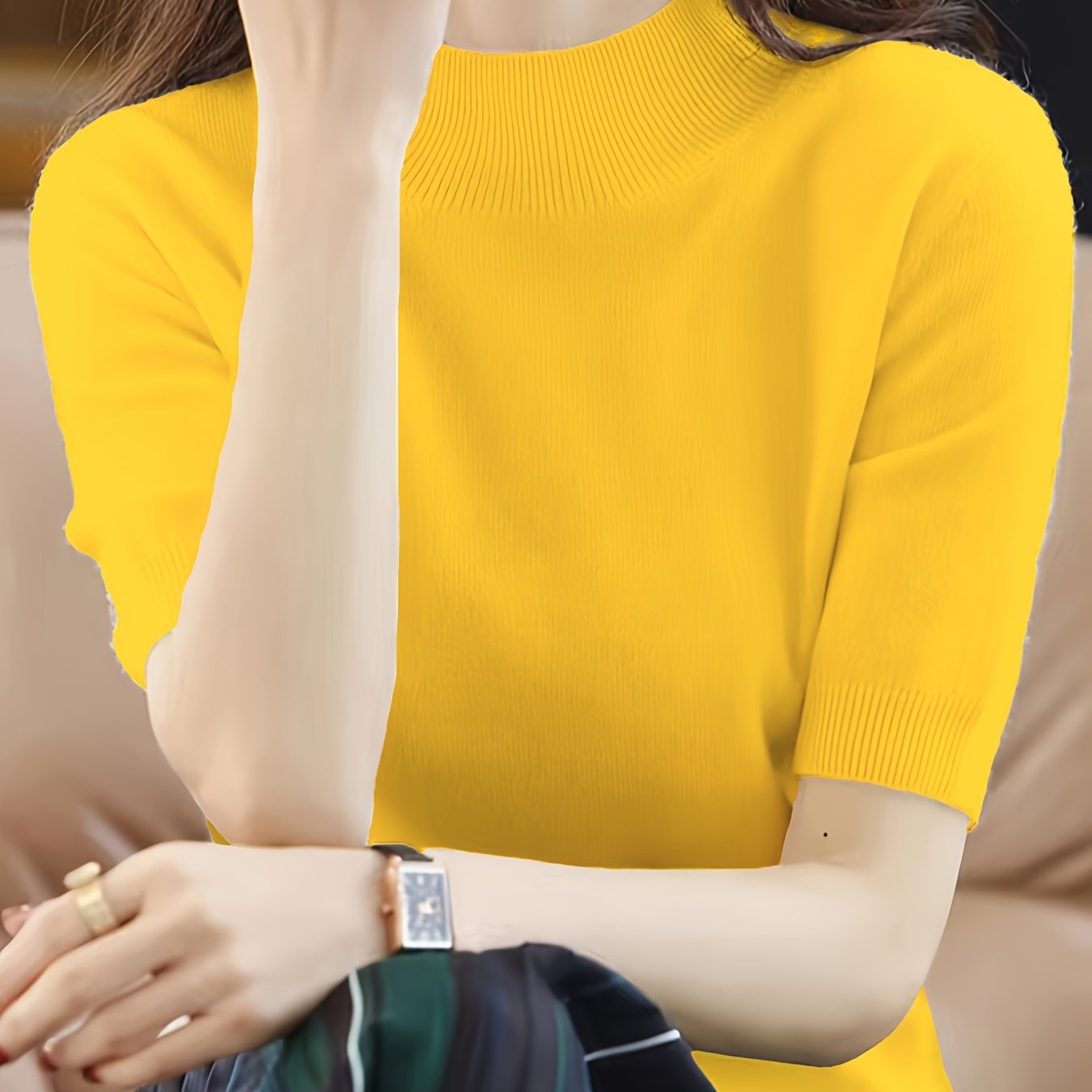 Premium Soft Knit Womens Sweater - Chic Mock Neck, Short Sleeve Pullover - Stylish & Elegant Wardrobe Staple