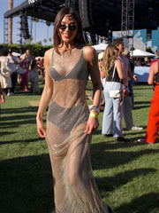Hottie Coquette Dress Women Y2K Bright Silk Music Festivals Hipster Midnight Sleeveless Hollow Sexy Clubwear Vestidos
