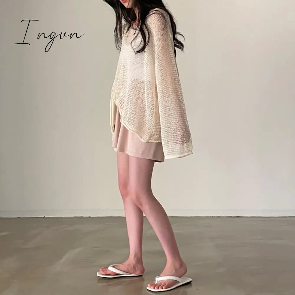 Ingvn - Lazy Style Full Sleeves Jumpers Tops Hollow Out Sexy Women Fashion Casual Streetwear Chic Femme Sweaters Pullovers
