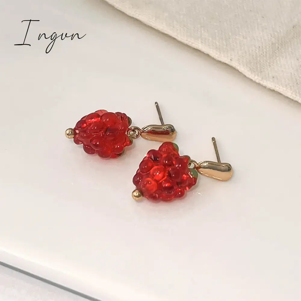 New Trendy Cute Red Raspberry Earrings for Women Exquisite Alloy Studs Niche Design Party Jewelry Girlfriend Gifts