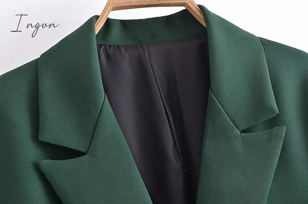 Ingvn - Women Fashion Solid Double Breasted Blazers Female Elegant Long Sleeves Loose Jacket Coats Office Ladies Outerwear Top
