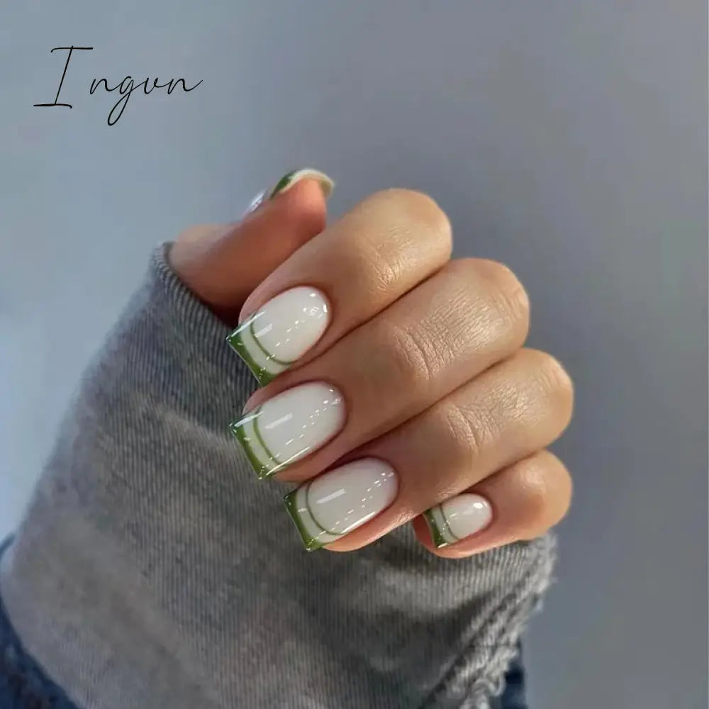 24pcs Mid-length Simple Smudged False Nails Wearable French Ballerina Fake Nails Full Cover Nail Tips Set Press On Nails