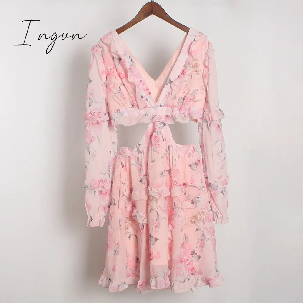 Ingvn - Fannic Summer Beach Mini Dress Woman Spaghetti Strap Cross Backless Sexy Deep V Print Bodycon Vestidos Fashion Short Dress