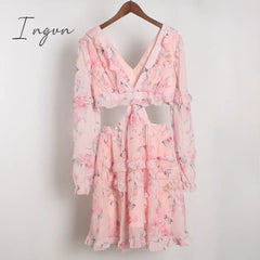 Ingvn - Fannic Summer Beach Mini Dress Woman Spaghetti Strap Cross Backless Sexy Deep V Print Bodycon Vestidos Fashion Short Dress
