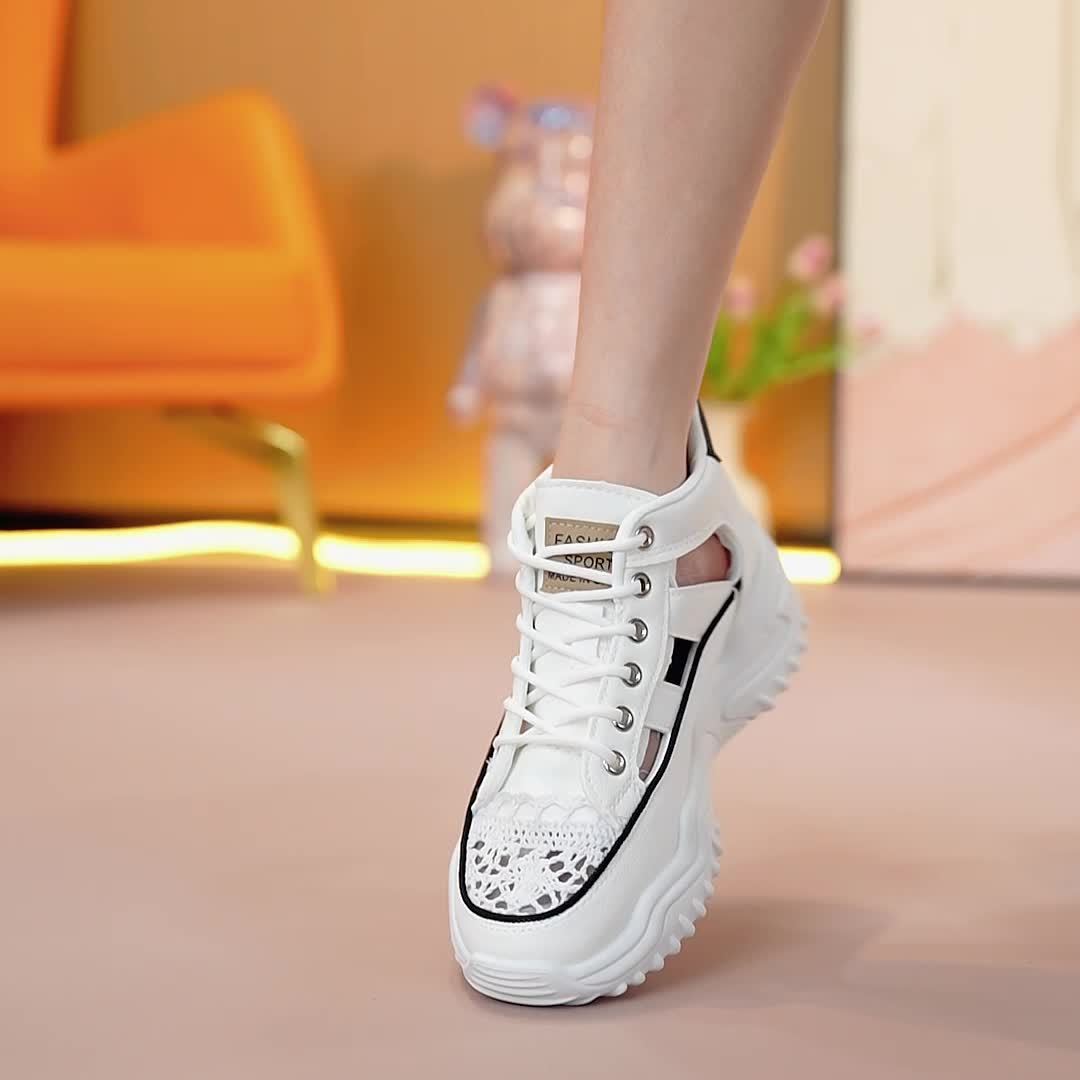 Fashionable Womens Platform Sneakers - Breathable Hollow Out Design - Lightweight Summer Shoes for Stylish Outdoor Adventures - Versatile Lace-Up High Tops for All-Day Comfort