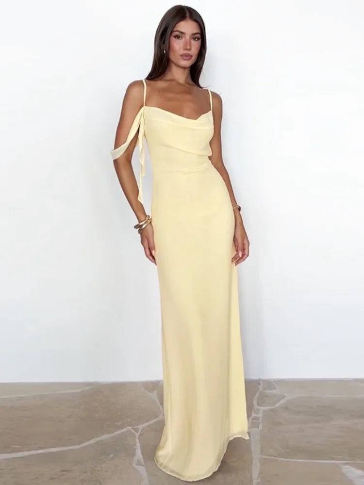 Spaghetti Strap Backless Sexy Maxi Dress Women Gown Summer Fashion Off-shoulder Draped Bodycon Club Party Long Dress