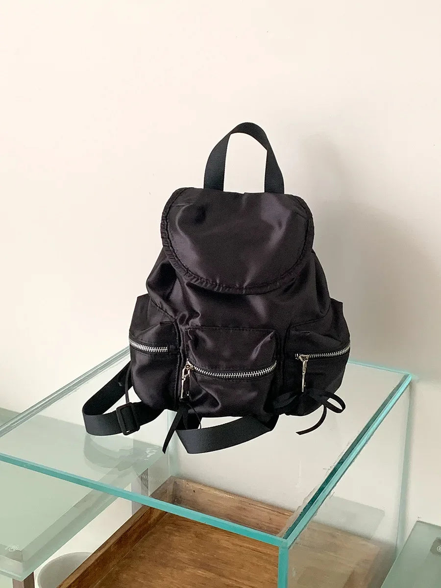 Ingvn  Nylon Pearly Light Quality Women's Backpack Casual Preppy Backpack Style Bow Elegant Travel Outdoor Double Shoulder Backpack