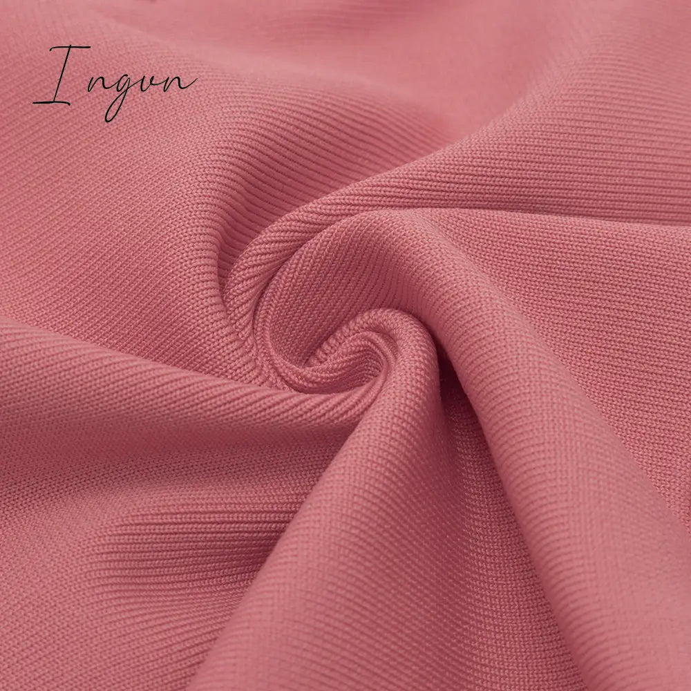 Ingvn - Fashion Trends Summer Women Sexy Off Shoulder Long Sleeve Backless Mesh Pink Mini Bodycon Bandage Dress Elegant Evening Club Party Dress
