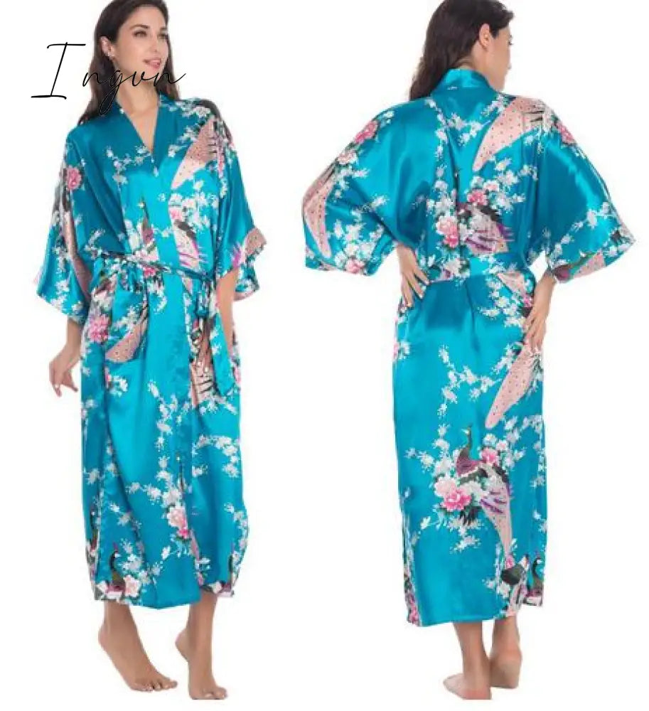Ingvn - Silk Kimono Robe Bathrobe Women Satin Robe Silk Robes Night Sexy Robes Night Grow For Bridesmaid Summer Plus SizeS-XXXL