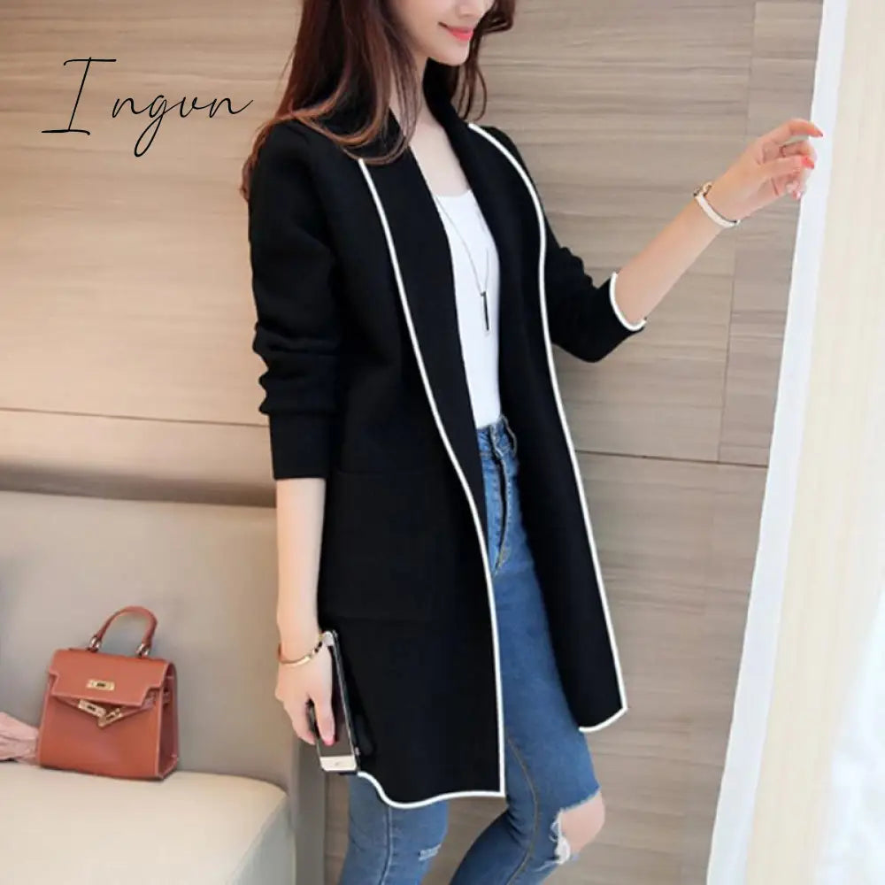 Ingvn - Womens Fashion Autumn Winter Long Cardigan Female Casual Women Pocket Cardigan Sweater Knitted Cardigans All-match For Women Jacket Tops