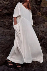 Ingvn - Casual Simplicity Solid Pocket O Neck A Line Dresses