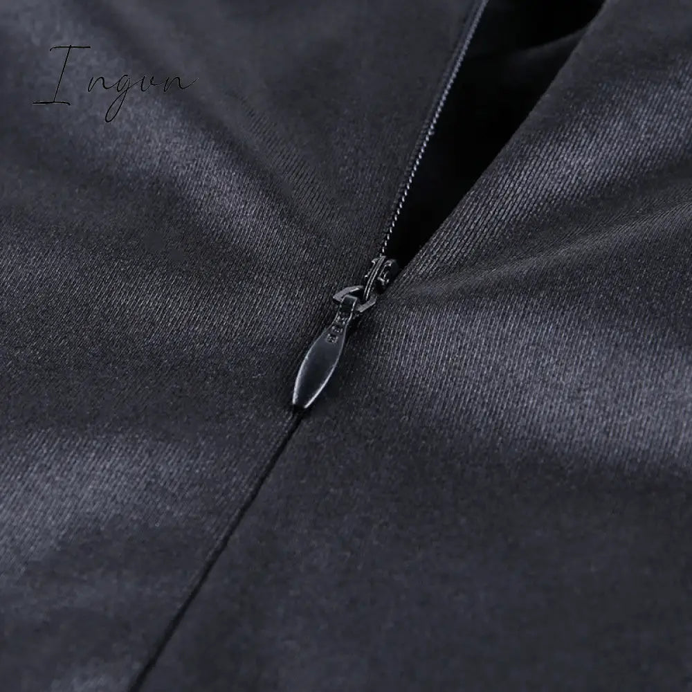 Ingvn - Summer Dresses For Women Sexy Black Satin Spaghetti Straps Low Cut Long Dress Women Summer Ruched Side High Split Maxi Dress Elegant Party Club