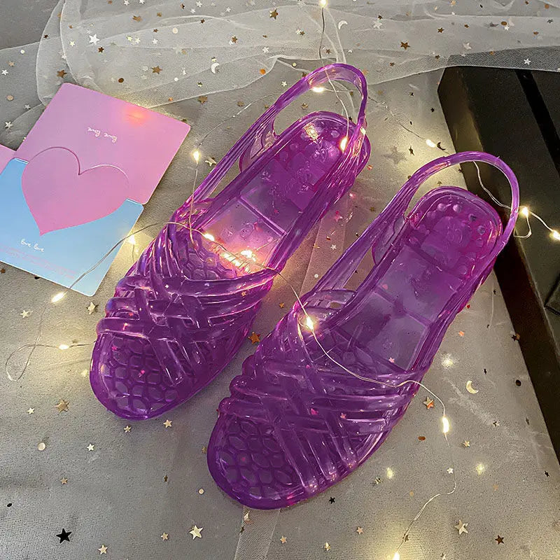 Ingvn  Sandals for Women with Low Heels Footwear Plastic Ladies Shoes Crystal Summer  Outdoor Jelly Pvc Trend Korea on Offer Casual