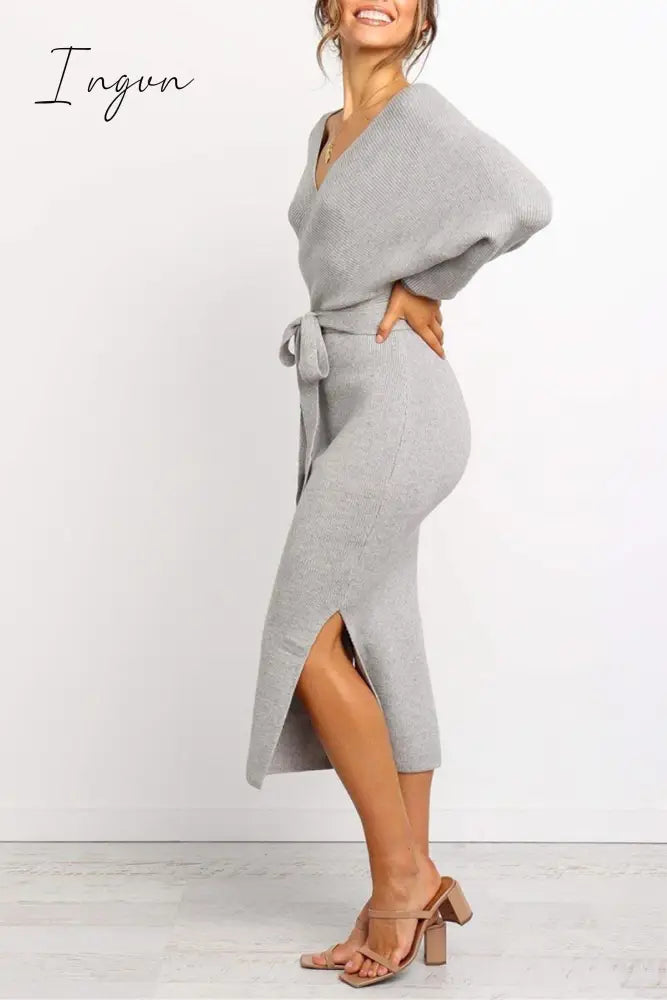 Ingvn -  V Neck Backless Sweater Dress(5 Colors)