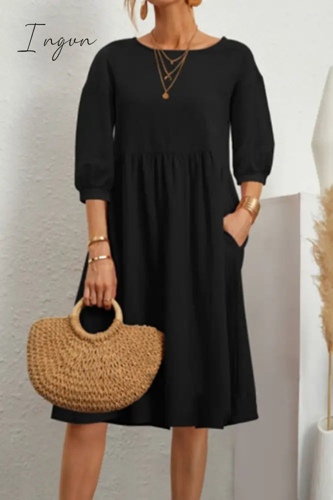 Ingvn - Casual Simplicity Solid Solid Color O Neck A Line Dresses(8 Colors)