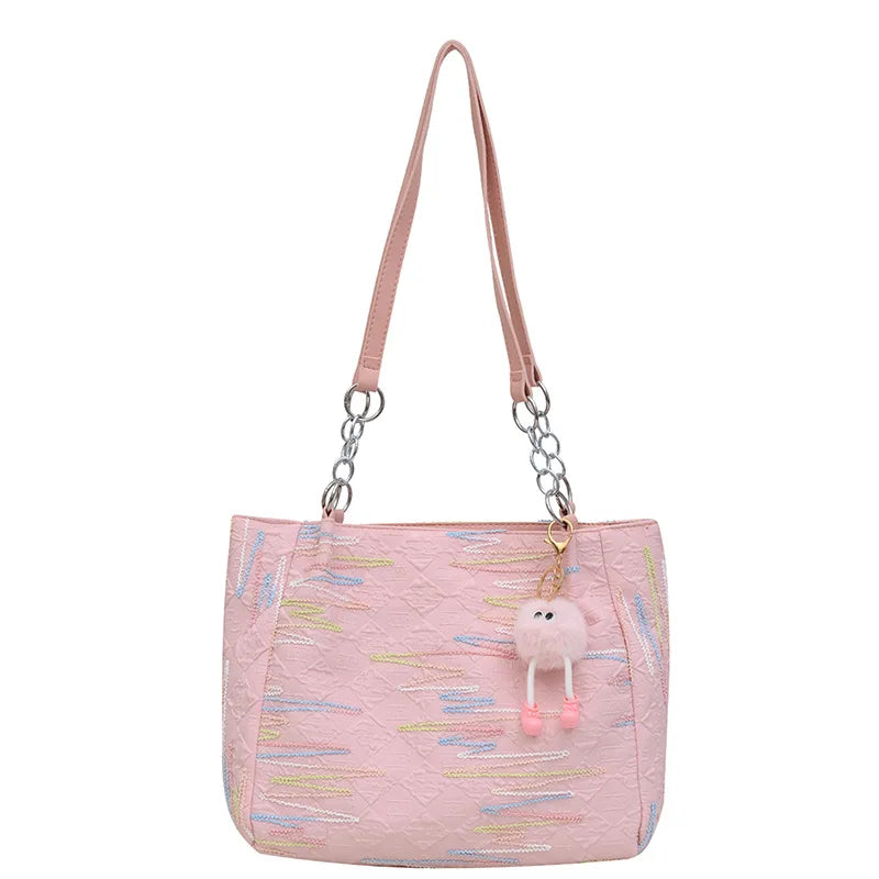 Ingvn  Fashion Forest Style Shoulder Bag Female Embroidery Retro Style Versatile Commuting Leisure Bag Large Capacity Canvas Tote Bag