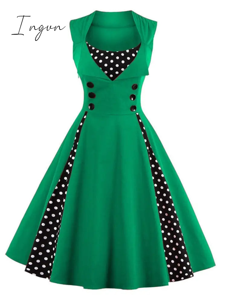 Ingvn - S-4XL Women Robe Retro  Vintage Dress 50s 60s Rockabilly Dot Swing Pin Up Summer Party Dresses Elegant Tunic Vestidos Casual
