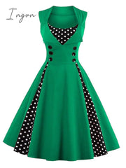 Ingvn - S-4XL Women Robe Retro  Vintage Dress 50s 60s Rockabilly Dot Swing Pin Up Summer Party Dresses Elegant Tunic Vestidos Casual