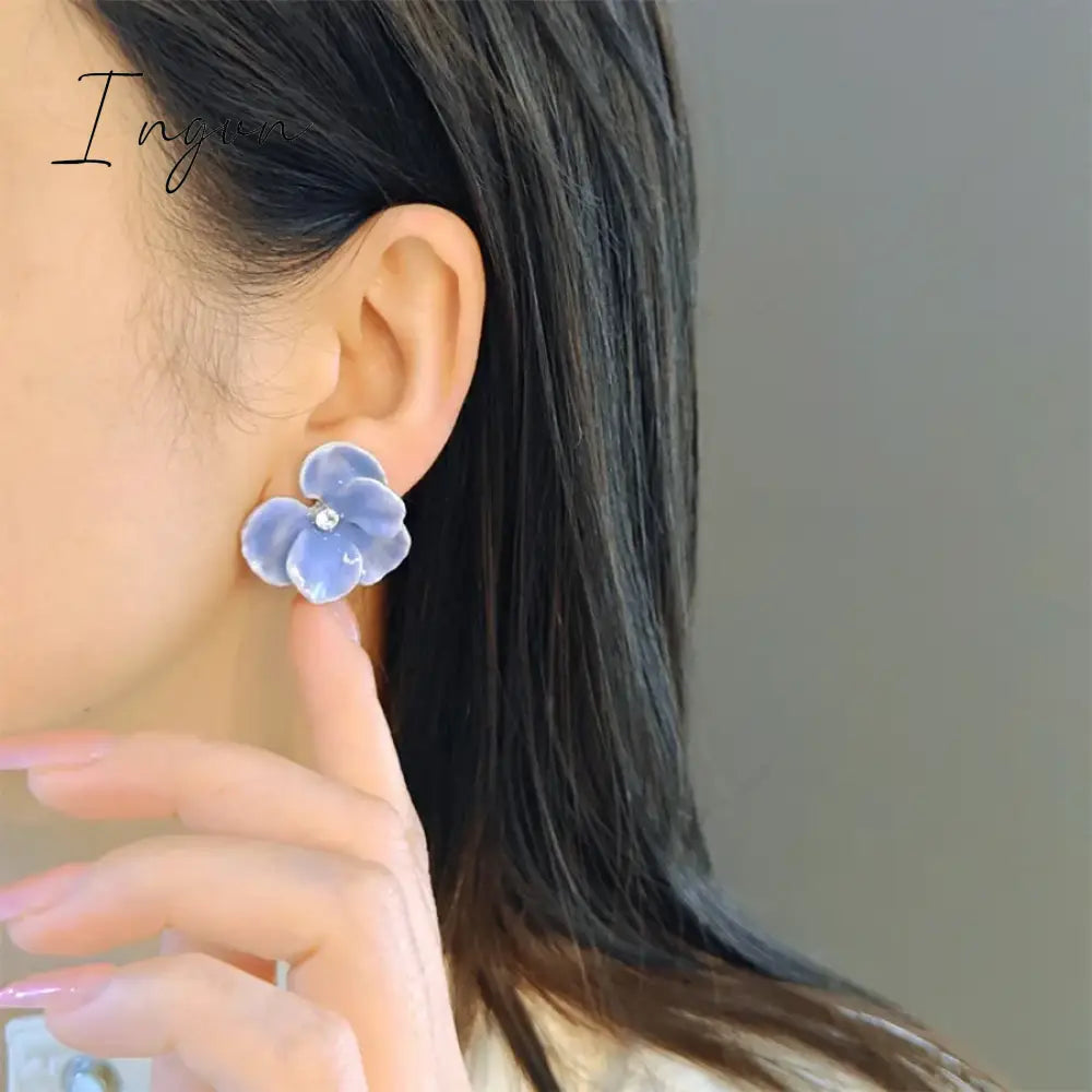 New Trendy Cute Blue Red Flowers Earrings for Women Exquisite S925 Silver Needle Studs Sweet Elegant Party Jewelry Gifts