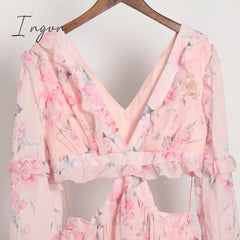 Ingvn - Fannic Summer Beach Mini Dress Woman Spaghetti Strap Cross Backless Sexy Deep V Print Bodycon Vestidos Fashion Short Dress