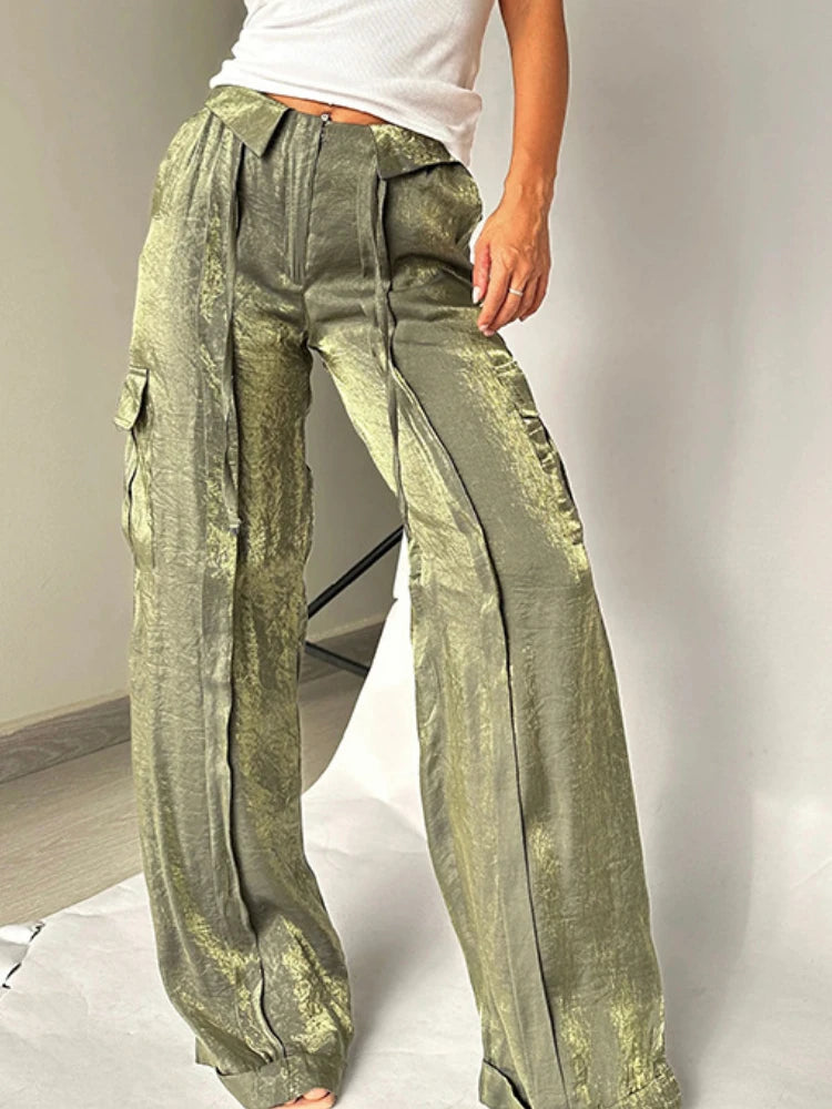 Ingvn  Women Baggy Pants Streetwear y2k Low Rise Cargo Pants  Fashion Night Club Party Holiday Long Trousers Korean Style