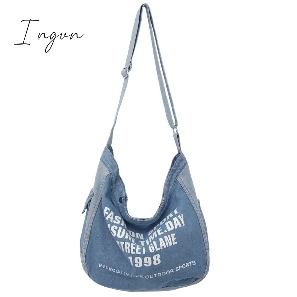 Ingvn - Denim Women's Bag 2024 New Eco Reusable Ladies Handbags Canvas Shopping Travel Shoulder Bags Unisex Jeans Crossbody Bag Shoppers