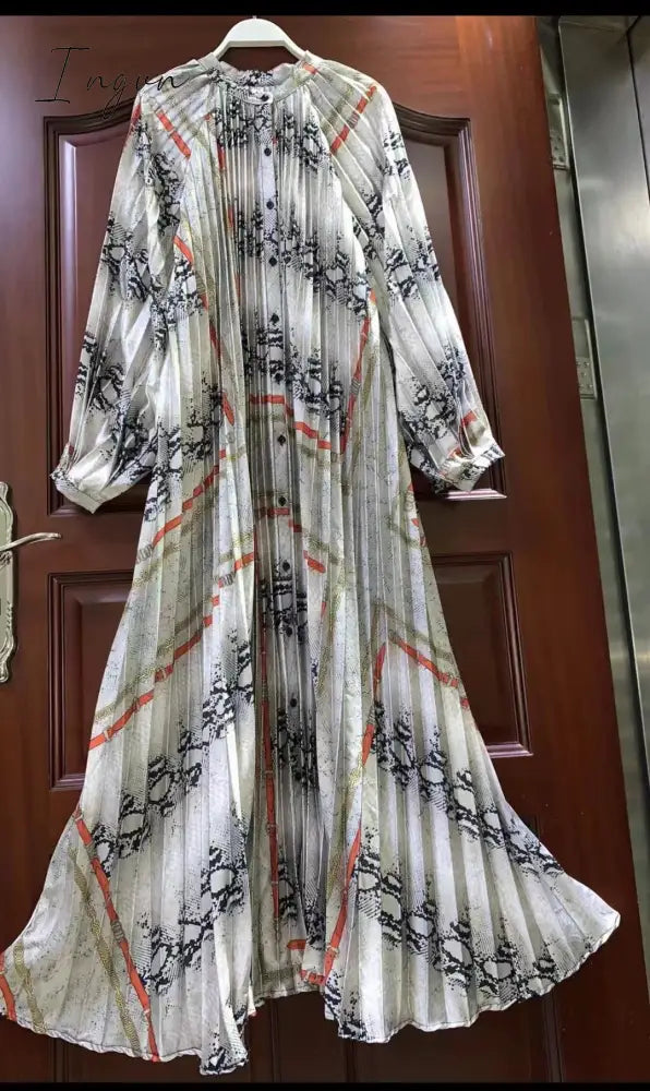 Ingvn - Retro spring and autumn new retro temperament breasted bow halter dress women's long-sleeved irregular knee-length dress
