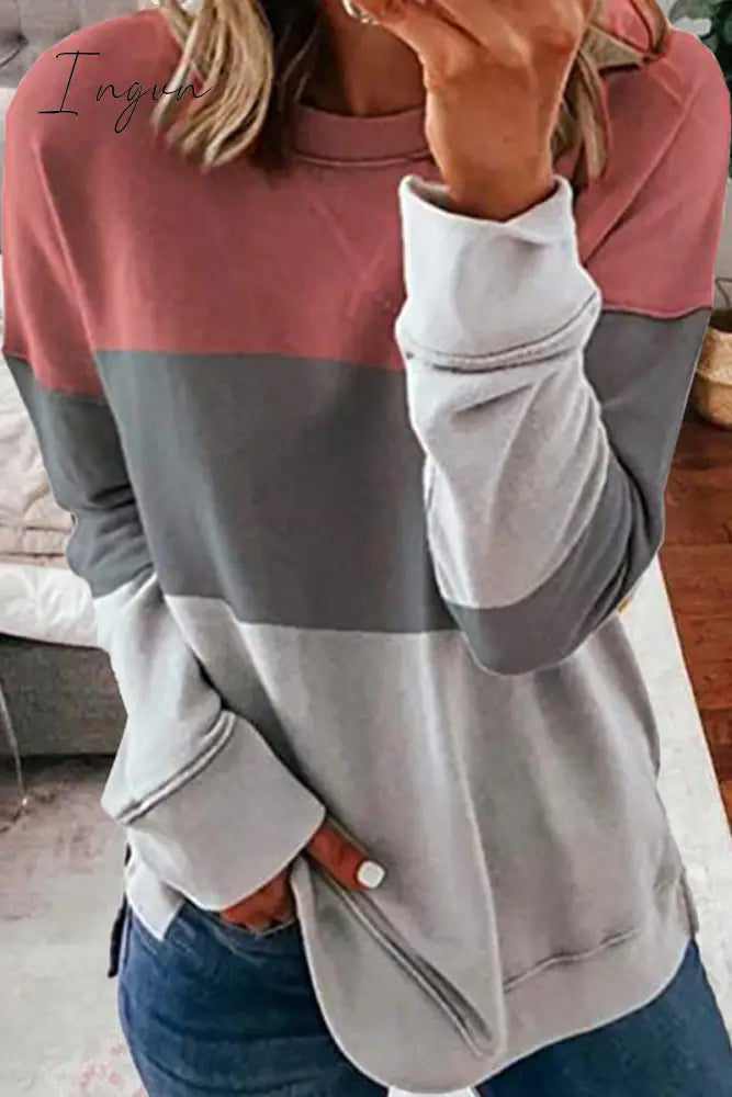 Ingvn - Casual Color Lump Patchwork Contrast O Neck Tops(5 Colors)