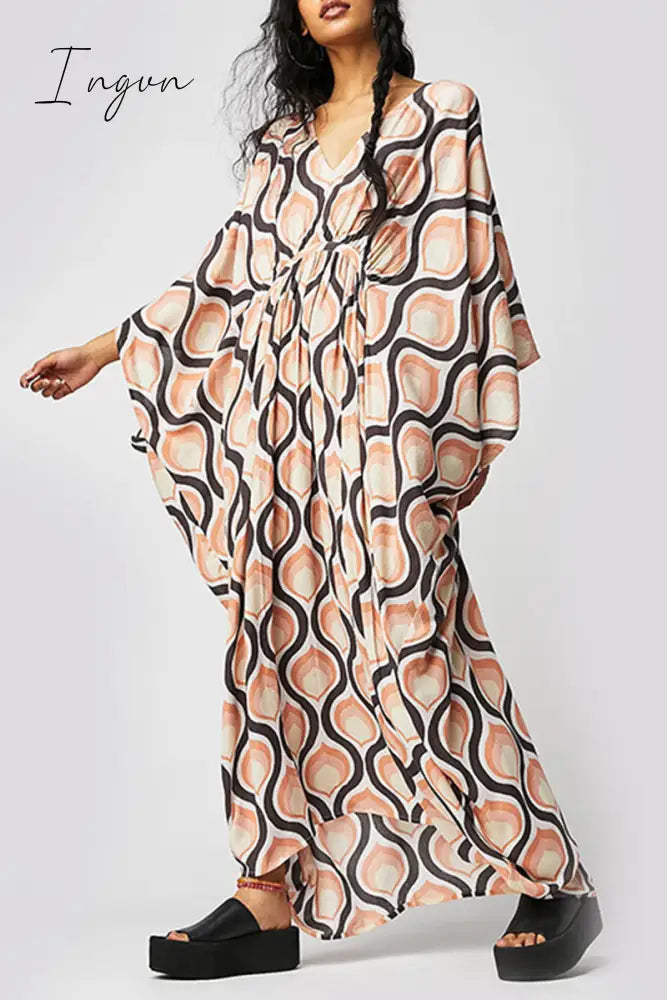 Ingvn - Vintage Vacation Geometric Print Contrast Swimwears Cover Up
