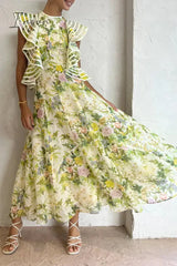 Ingvn - Sexy Celebrities Floral Bandage Backless O Neck Sleeveless Dress Dresses