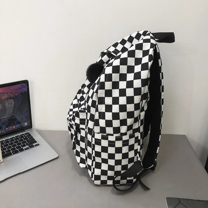 INGVN  Fashion Girls Plaid Backpack Waterproof Leisure Shoulder Bag Women Laptop Mochila Bookbag Travel Rucksack for Female