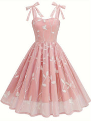 New Women'S Embroidered Mesh Tie-Up Dress