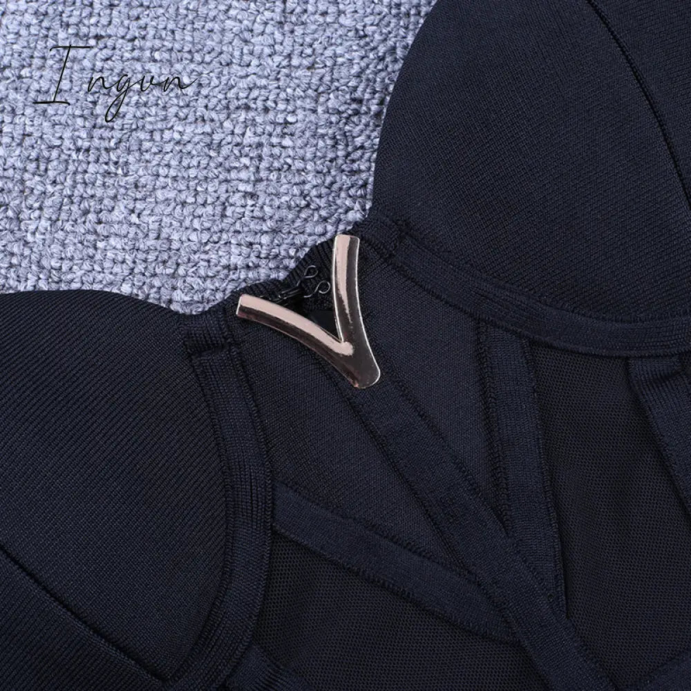 Ingvn - Bandage Dress Women Black Bodycon Dress Elegant Sexy High Quality Mesh Insert Corset Evening Party Dress Club Summer New