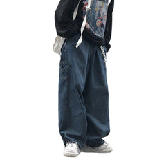 Voguable  Fashion Individuality Japanese-style Jean Men Loose Stripe Denim Pant Bule/Black Man and Women Hip hop Streetwear Trouser