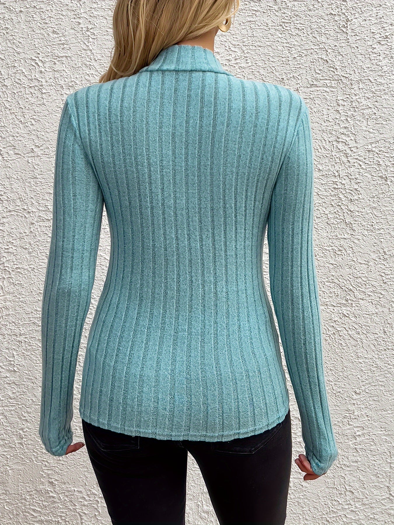 Elegant Solid Color Turtleneck Sweater for Women - Long Sleeve, Ribbed Knit, Machine Washable - Perfect for Fall & Winter, for Autumn, Spring