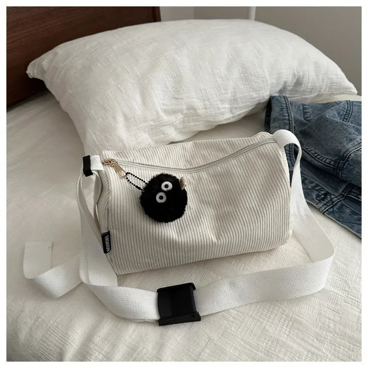Ingvn  Solid Color Women's Corduroy Shoulder Bag Large Capacity Female Crossbody Bags Simple Design Ladies Casual Tote Purse Handbags