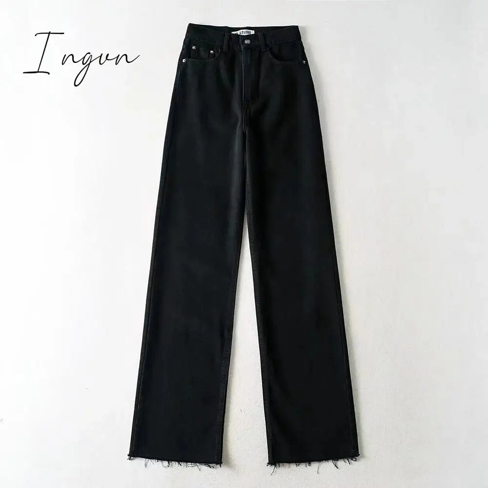 Ingvn - Spring Outfits Casual Fashion Straight Leg Women's Jeans Denim Bottom Harajuku Boyfriend Long High Waist Baggy Jeans Fall Pants