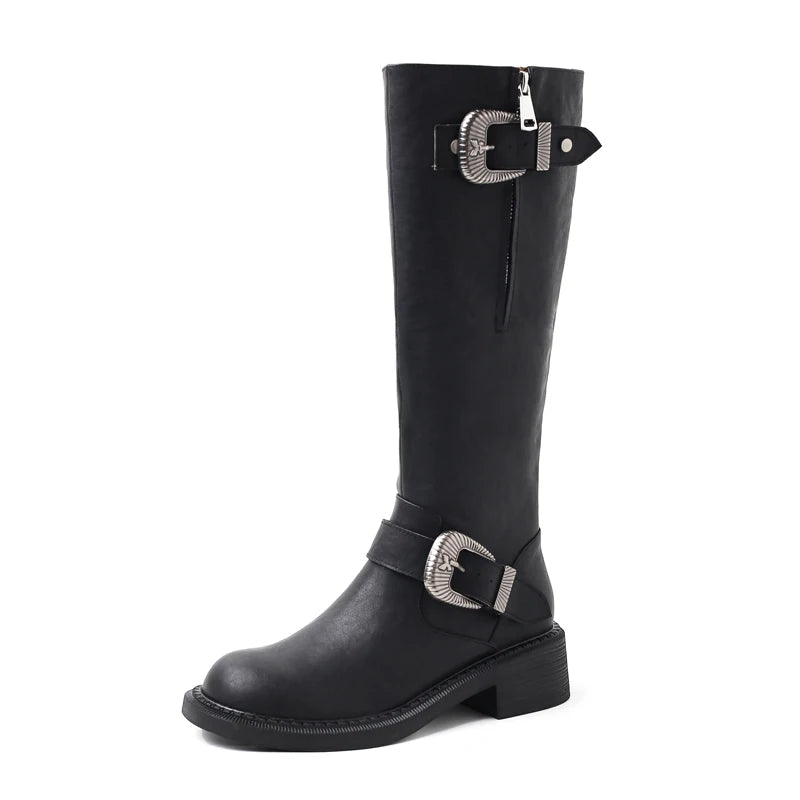 Ingvn  Winter Soft Leather Women Knee High Boots Fashion Back Zippers Modern Long Booties Designer Flats Botas De Mujer
