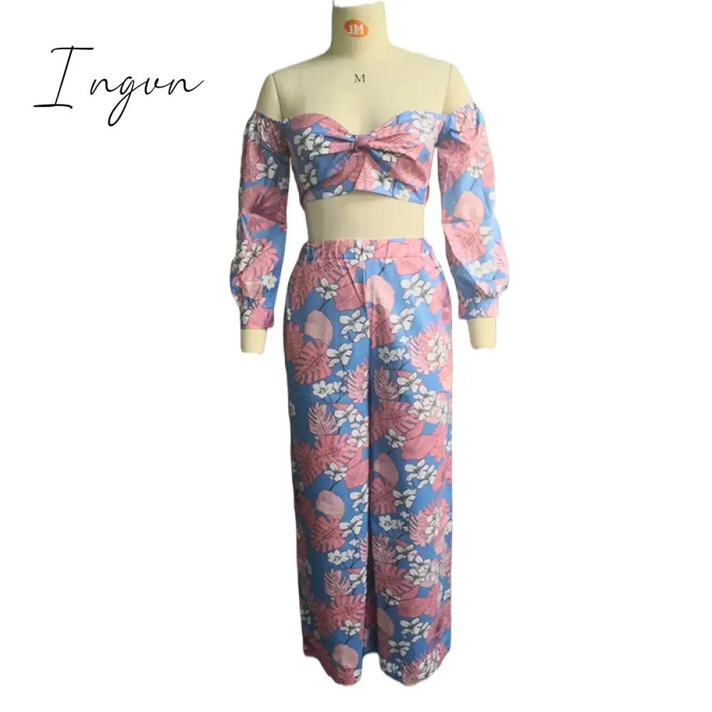 Ingvn - Women Fashion Two Piece Sets Print  Suits Summer Beach Streetwear Autumn 2 Piece SetsTops +Elegant Long Pants