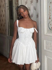 Ingvn - White A Line Party Dresses Women Mini Elegant Lace Up Holiday Dress Casual Spaghetti Strap Summer Women Clothing 2023