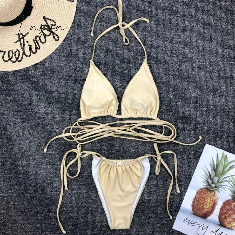 Ingvn - Sexy Brazilian Thong Bikini Mujer Swimwear Women Bandage Solid Swimsuit Micro Bikini Set Summer Beachwear Swim Suit