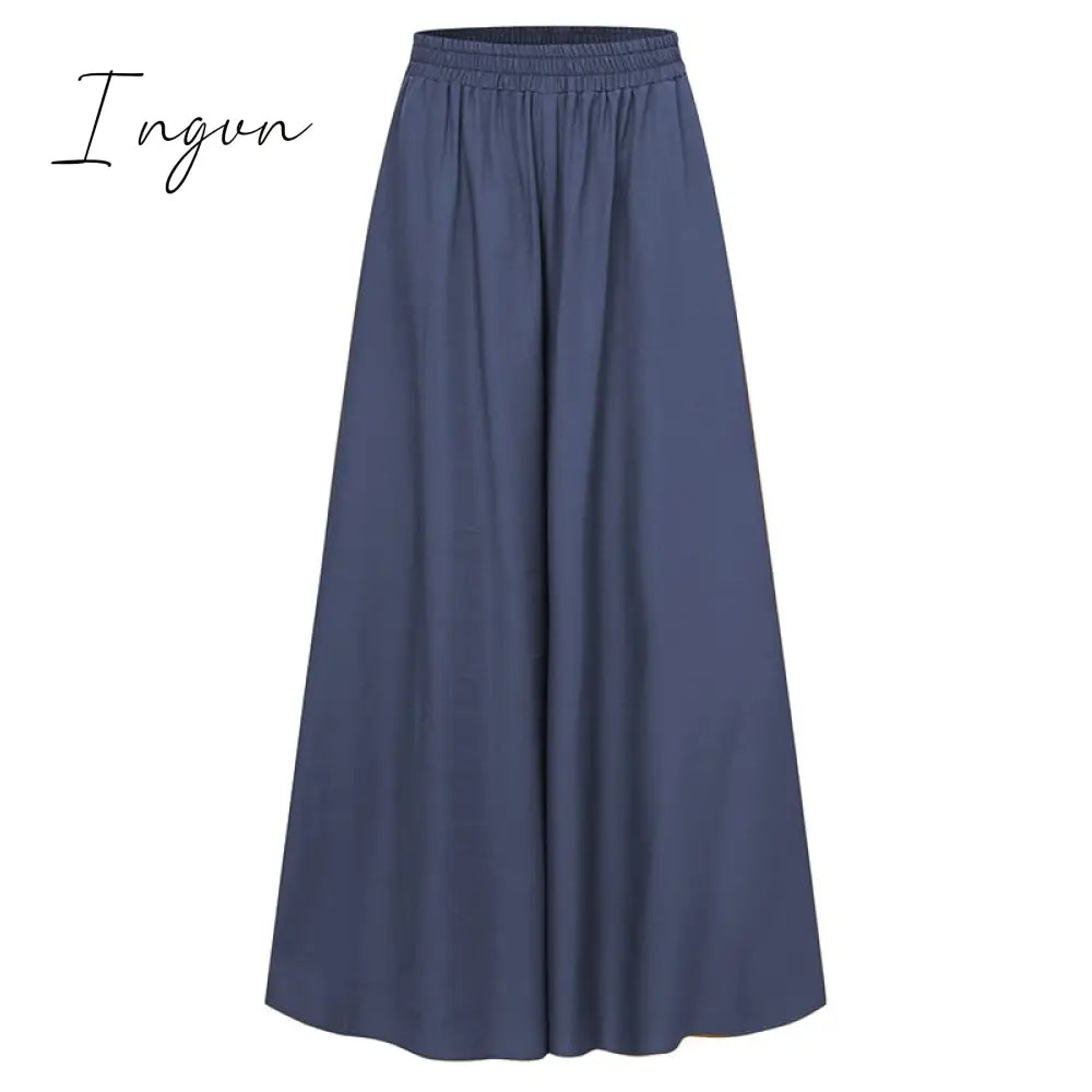 Ingvn - Spring and Summer Plus Size Women's Stretch Belt Wide-Leg Pants Women's Solid Color Wide Full-Length Casual Pants