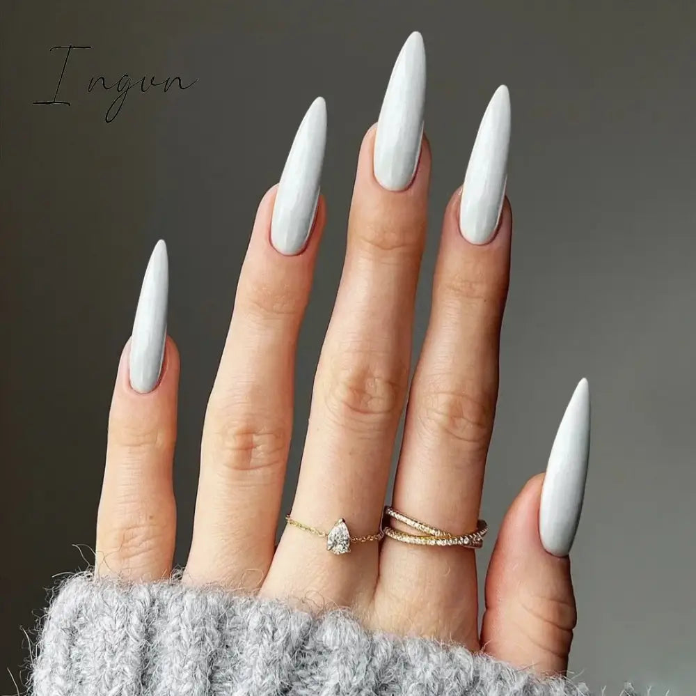 24Pcs False Nails With Glue Almond Pink Butterfly Design Detachable Rhinestones Acrylic Fake Nails long stiletto Press On Nails