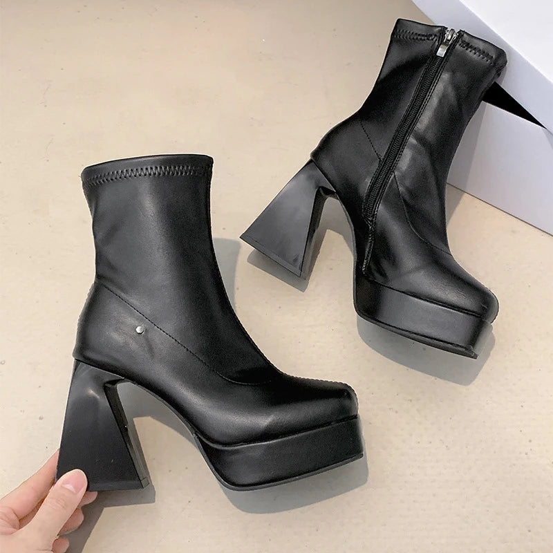 Ingvn  Platform High Heel Women Ankle Boots Fashion Elegant Night Club Shoes Autumn Winter Women's Modern Short Booties
