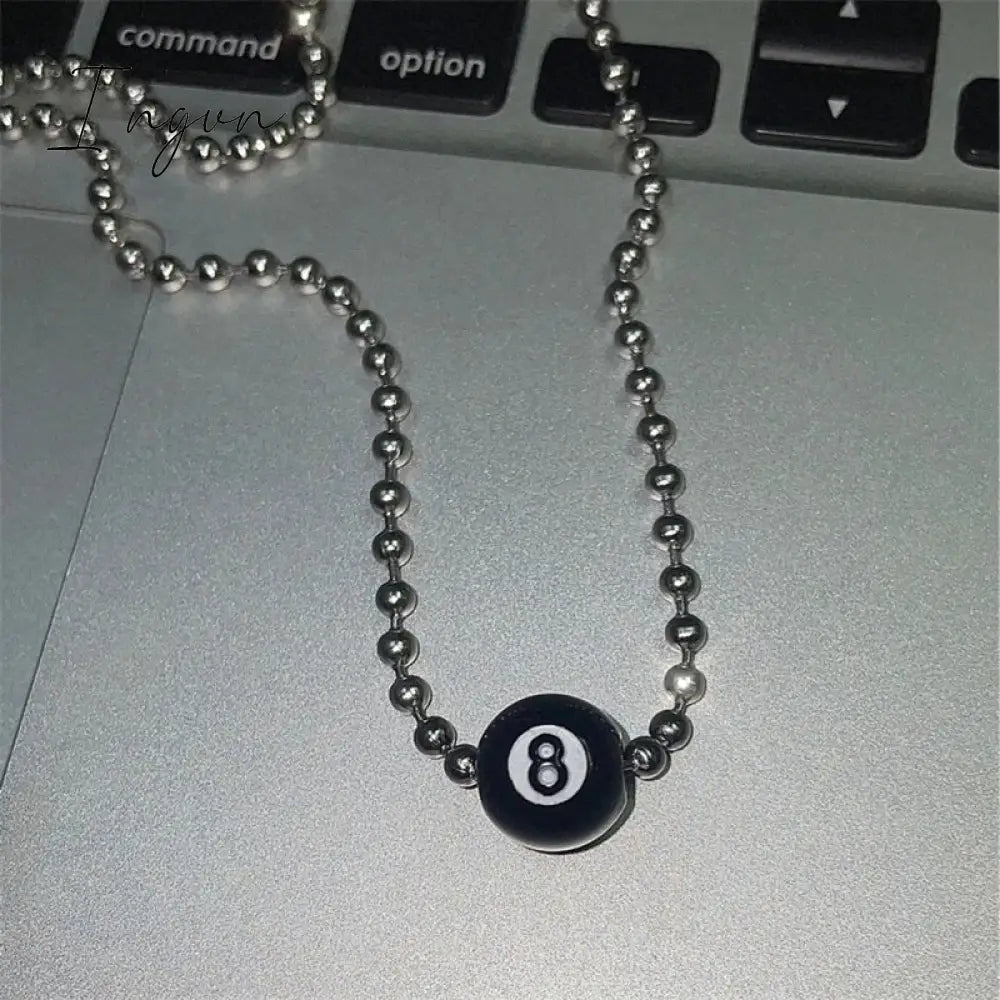 Creative Black 8 Billiard Pendant Beads Necklace For Women Men Hip Pop Punk Unusual Titanium Steel Neck Chains Fashion Jewelry