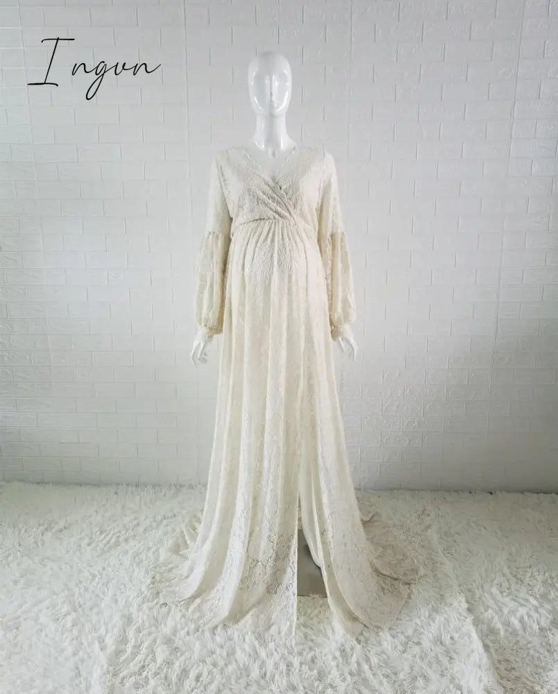 Ingvn - Boho Style Lace Maternity Dress For Photography Maternity Photography Outfit Maxi Gown Pregnancy Women Lace Long Dress