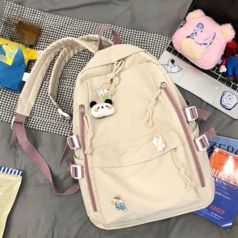 Ingvn  Girls Black Travel Waterproof School Bag Women New Nylon Laptop Book Bag Trendy Fashion Cute Female College Backpack Cool