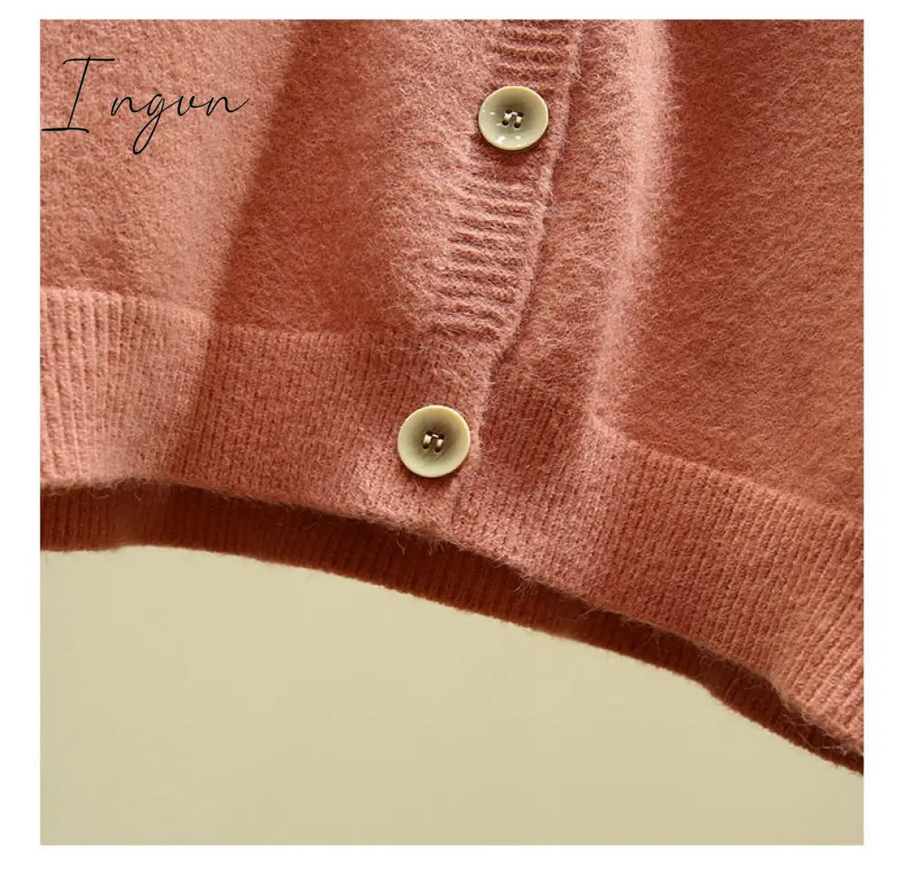 Ingvn - Oversized Cardigan Women Spring Casual Solid V Neck Long Sleeve Cardigan Sweater Female Knit Jacket Coat Green Pink