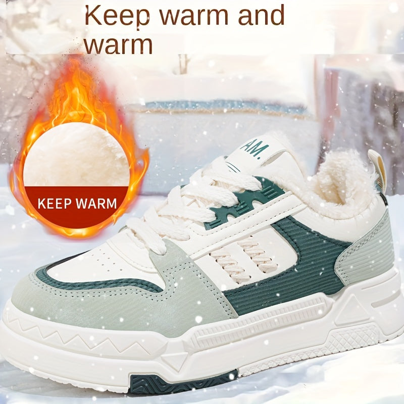 Plus Size Women's Comfortable Plush Lined Low Top Casual Lace Up Sneakers, Outdoor Shoes