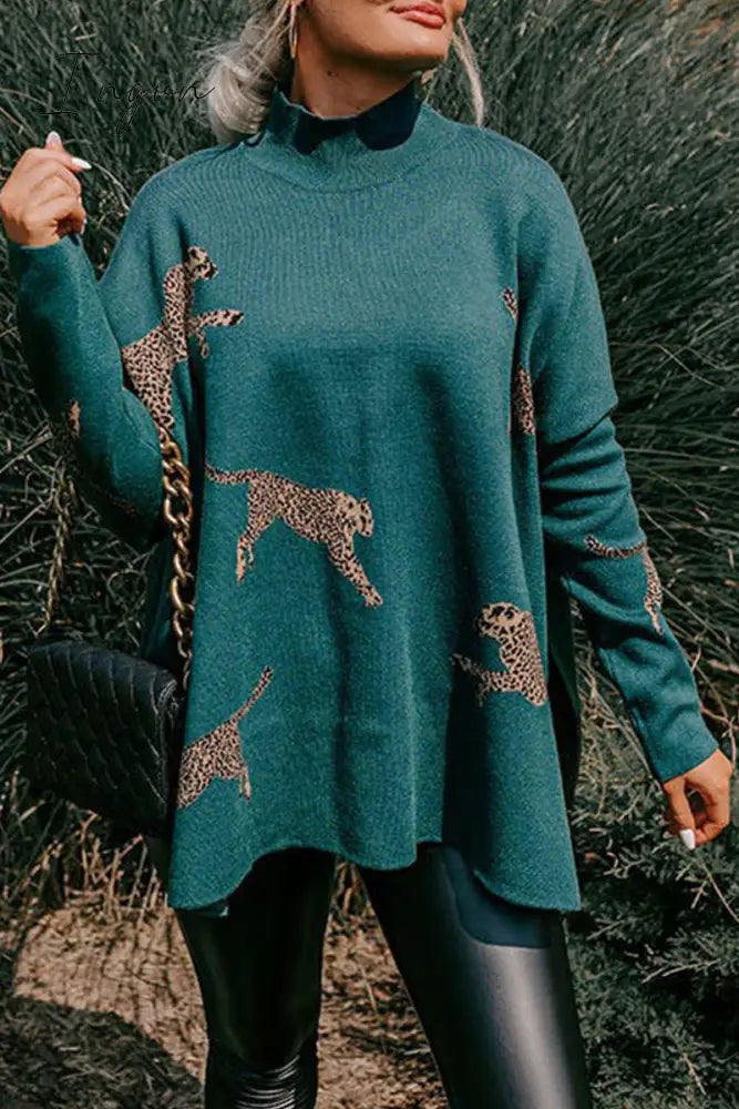 Ingvn - Casual Animal Slit Printing Turtleneck Tops